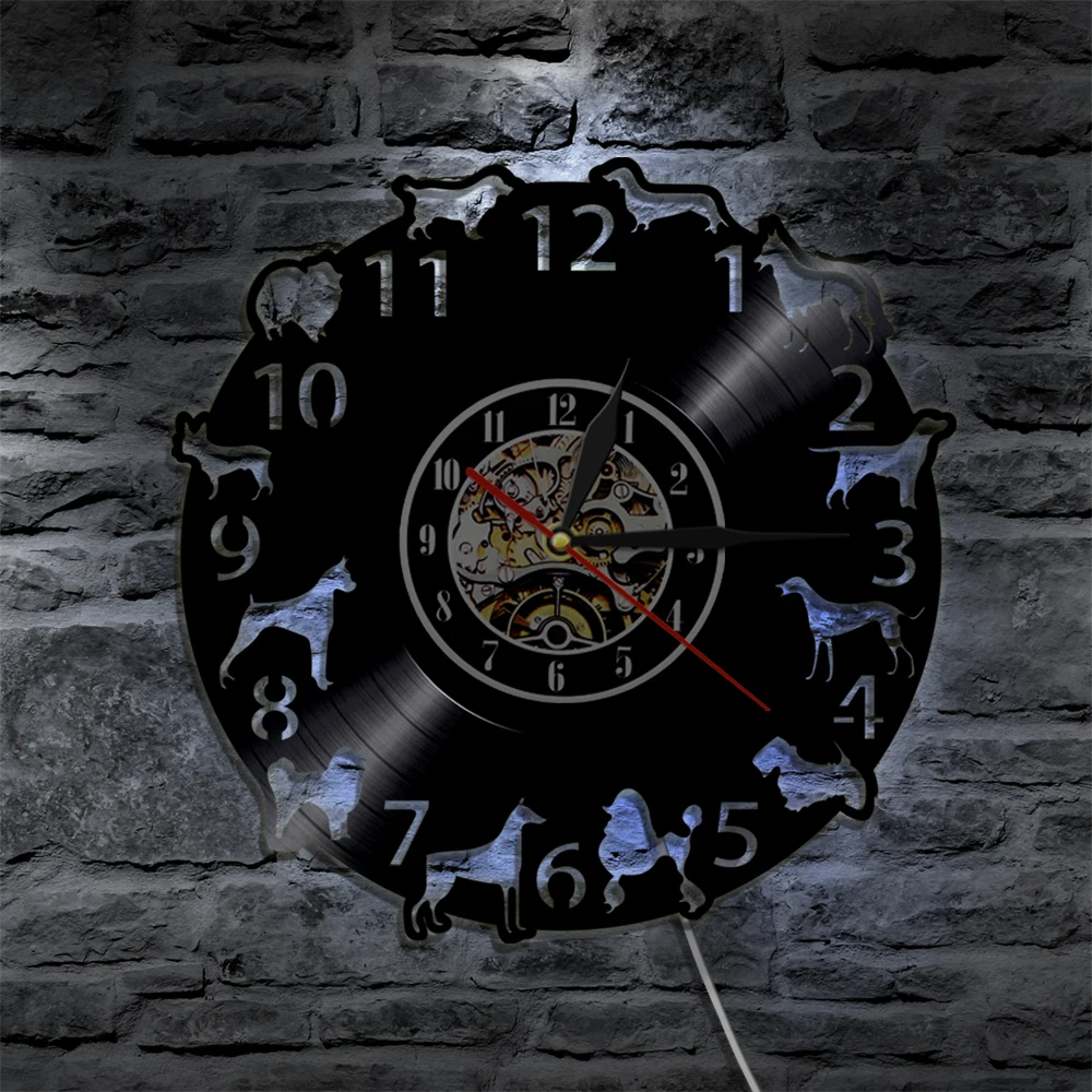 Hot 3D Puppy Dog Wall Clock Different Breeds Vinyl Record LED Art Home Decor Doggy Pet Lovers Gift Ideas | Дом и сад