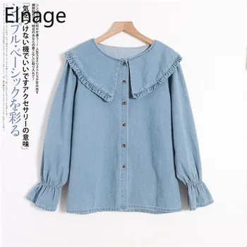 

Elnage Korean Fashion Retro Women Clothing Spring Long Sleeve Shirts Denim Blouse Loose Slim Tops Blusas Mujer De Moda 5A598