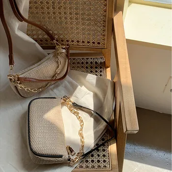 

New Handbags Fashion Women's Bag Armpit bag Chain Casual Summer Beach Straw Tote Simple Female Shoulder Crossbody Bags