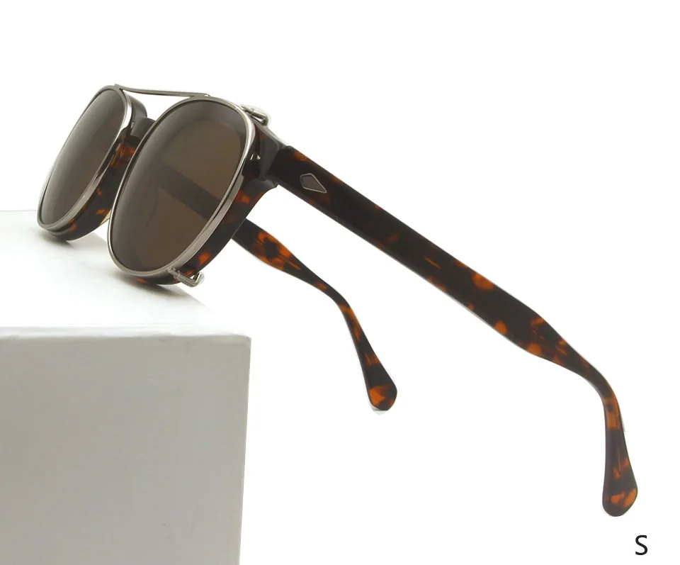 Depp ацетатные корейские круглые очки с защелкой на клипсах солнцезащитные очки поляризованные мужские очки для чтения при близорукости оправа для очков женские Uv400 - Цвет линз: S 44mm demi brown