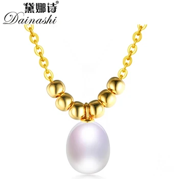 

Dainashi Top Quality Genuine Natural Freshwater Oval Pearl Necklace 925 Sterling Silver Gold Color Pendant Fine Jewelry Hot Sale
