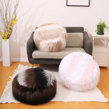 

Chair Cover Plush Round Chair Cover Solid Color Lovely Long Fluffy Fur Slipcover Inflatable Stool Cover For Home Hotel