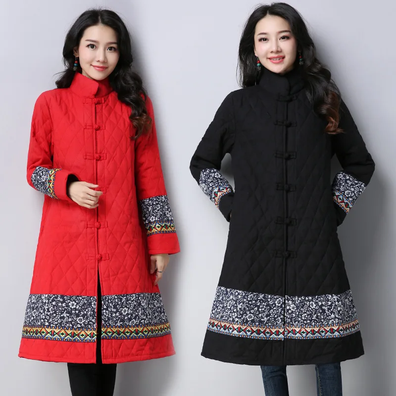 

Photo Shoot 2018 Autumn And Winter Ethnic-Style Cotton Linen Retro Joint Thick Quilted Mid-length Cotton Overcoat Women's