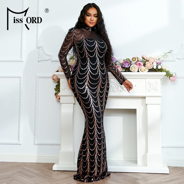 Missord 2021 Plus Size Dresses Summer Maxi Party Sequins Wedding Bodycon Prom Elegant High Neck Long Women 4XL Dress Fashion 4