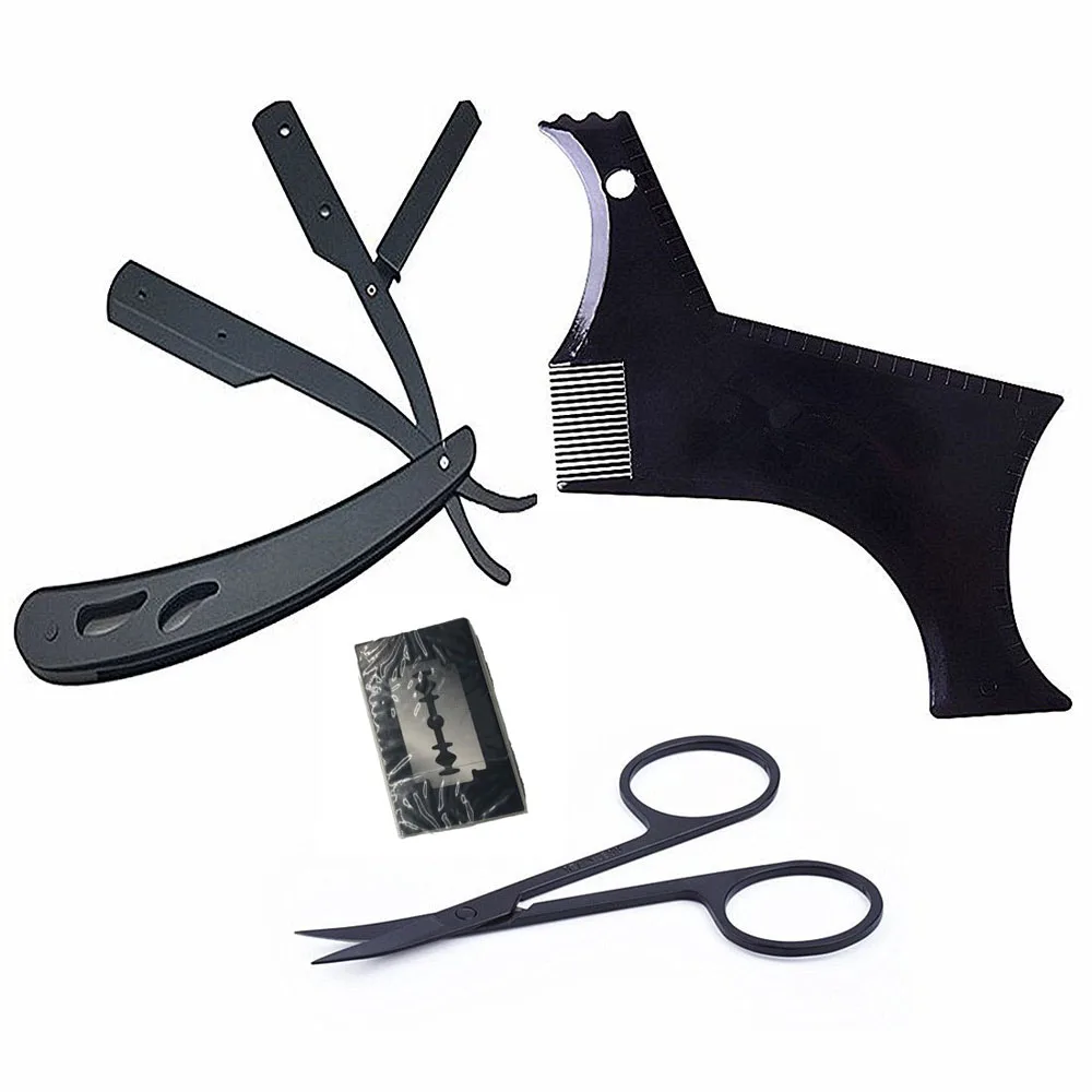 

Stainless Steel Razor Scissors Beard Styling Comb Razor Set Shaving Blade Set Black