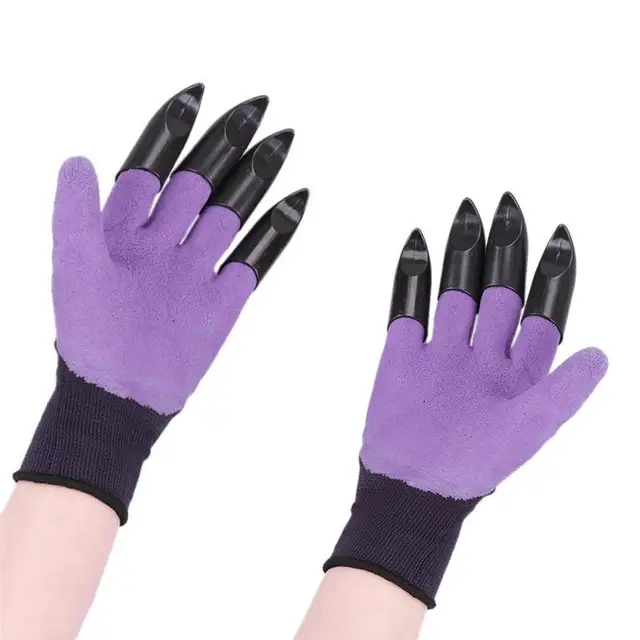 4/8 Hand Claw ABS Plastic Garden Rubber Gloves Gardening Digging Planting Durable Waterproof Work Glove Outdoor Purple
