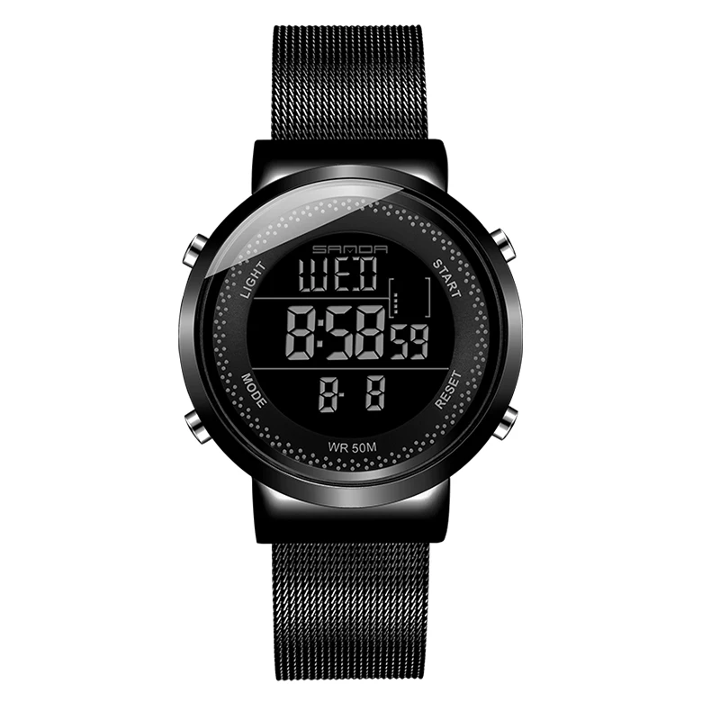 SANDA модные повседневные водонепроницаемые парные часы с черным циферблатом многофункциональные прочные цифровые часы для мужчин и женщин 383 - Цвет: Black for Women