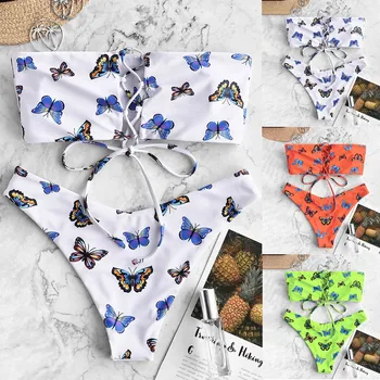 

Sexy Bathing Suit Women Bikini Set Butterfly Print Padded Swimwear Bathing Bikinis 2020 Mujer Swimsuit Beachwear Push Up #C12