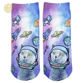 

New 3D Print Funny Cute Cartoon Kitten Unisex Short Socks Creative Colorful Multiple Cat Face Happy Low Ankle Socks for Women