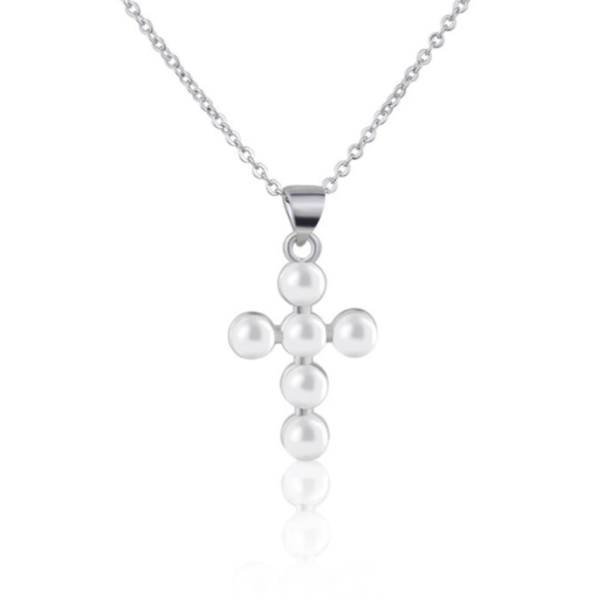 Elegante collar con colgante de Cruz de perlas de imitación collar de cadena inicial de cobre, joyería de declaración religiosa femenina|Collares colgantes| - AliExpress
