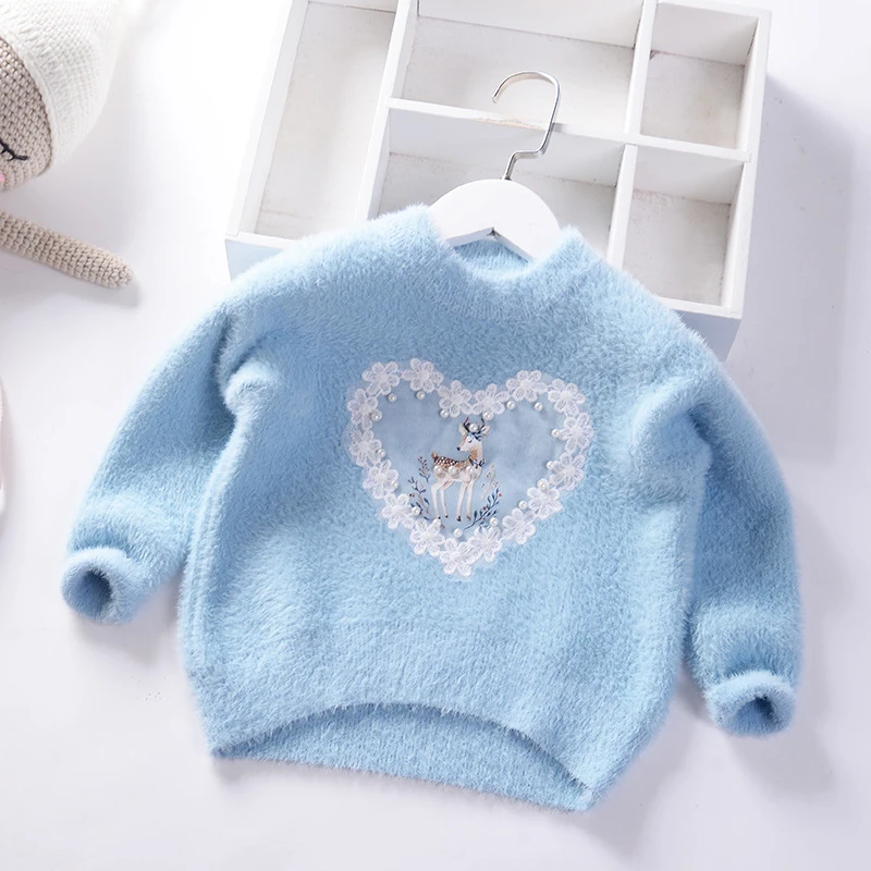 sky blue 309394 Новинка года; сезон осень-зима; детские свитера; бархатный свитер для девочек; теплая детская одежда с рисунком арбуза и фламинго; мороженое - Цвет: sky blue 309394