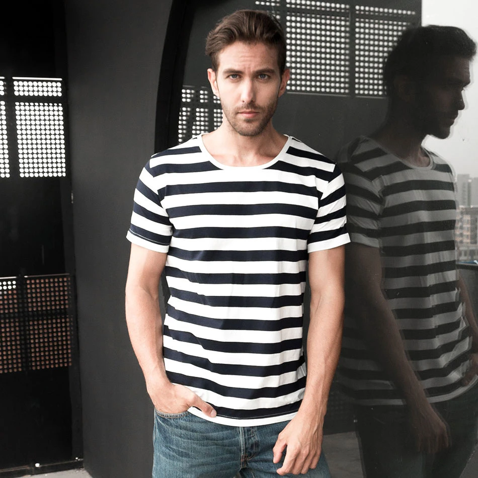 Zecmos Navy Striped Sailor T-shirt Men Summer Black And White Striped Loose T  Shirt Men Horizontal Sea Style - T-shirts - AliExpress
