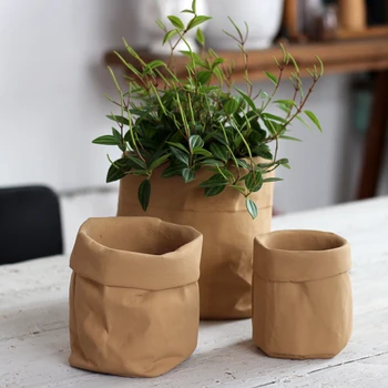 

1Pc Creative Imitated Kraft Weaving Cement Flowerpot Storage Basket for Home