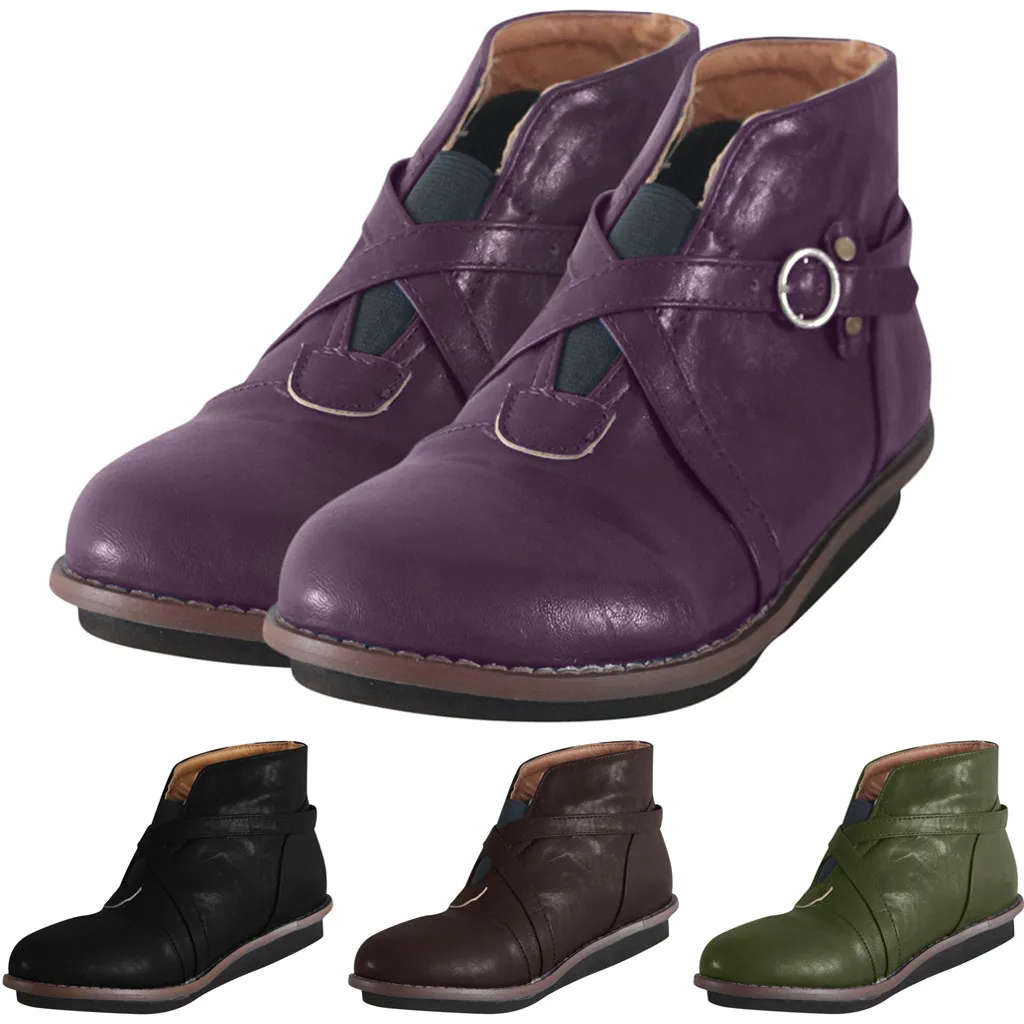 

Womens Comfortable Round Toe Buckle Strap Low-heeled Casual Shoes Ankle Booties Women Booties Ankle Boot Female *