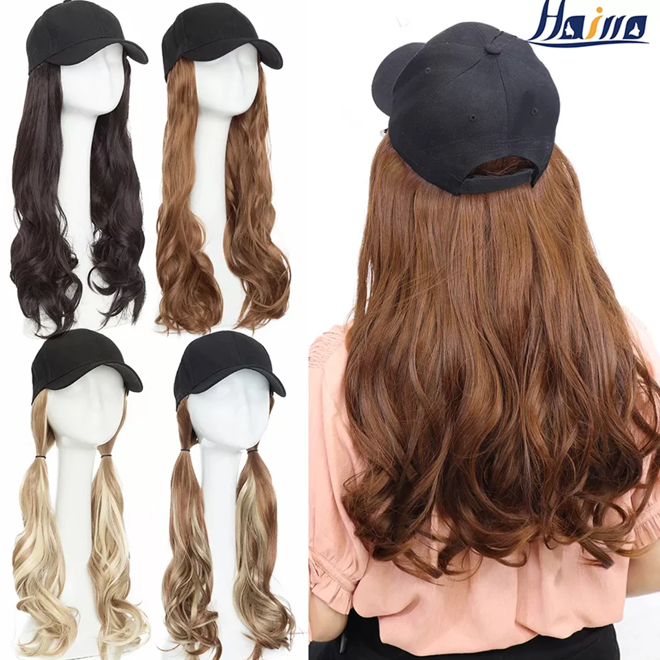 16 Inches Long Synthetic Baseball Cap Hair Wig Natural Black Brown
