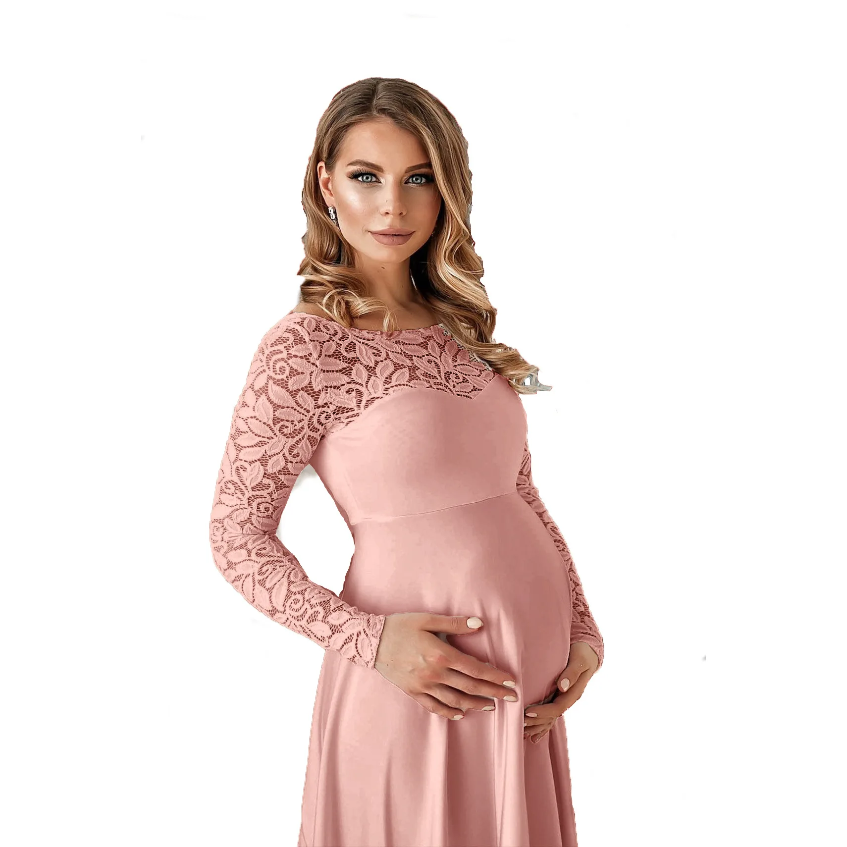 White Chiffon Lace Maternity Dresses for Photo Shoot Long Hollow Out Maternity Photography Props Dresses for Pregnant Women