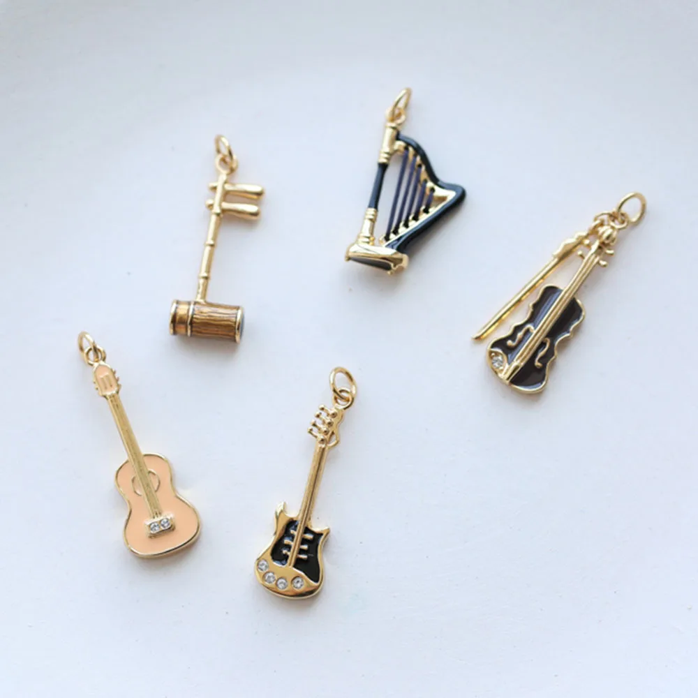 

925 silver gold enamel stradivarius necklace women musical instrument pendant Huqin guitar piano violin Bass drum harp lute