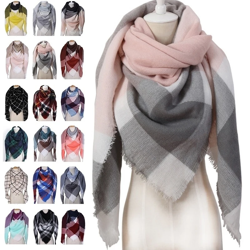 

2020 Knitted Spring Winter Women Scarf Plaid Warm Triangle Cashmere Scarves Shawls Luxury Brand Neck Bandana Pashmina Lady Wrap