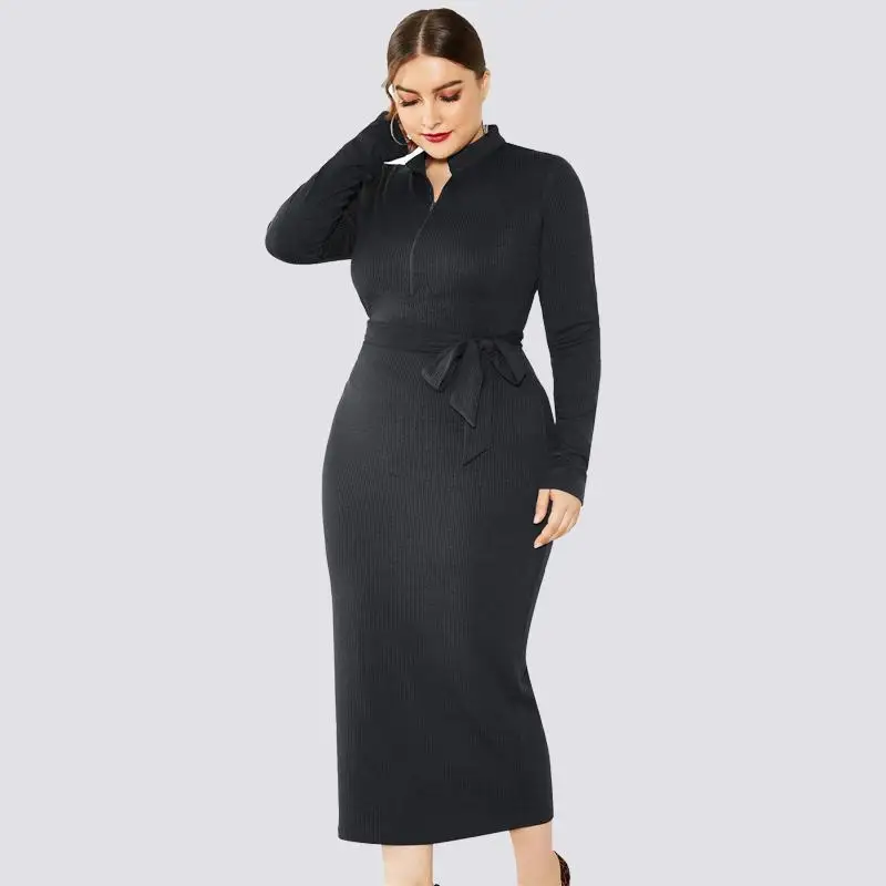 4XL 5XL осеннее женское платье-свитер большого размера зимнее повседневное облегающее длинное платье большого размера женское трикотажное платье на молнии с длинным рукавом