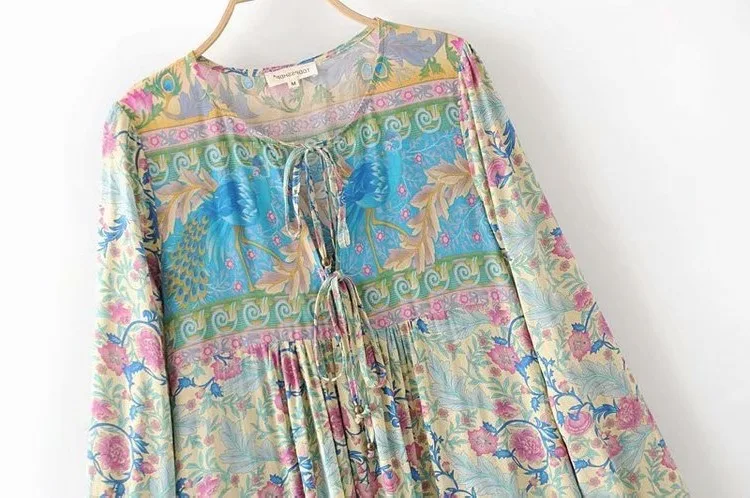 

Europe And America Spring And Autumn New Style WOMEN'S Dress Versitile Fashion Loose-Fit Slimming Positioning Printed Peacock Lo