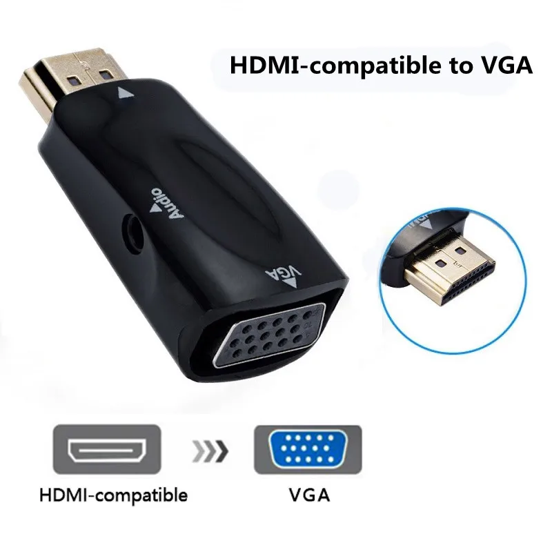 Совместимому с HDMI штекер переходник на гнездо VGA 15-полый штифт адаптер аудио