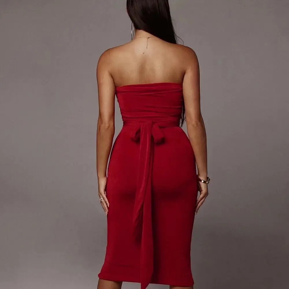 Новое женское красное платье с v-образным вырезом без рукавов Vestidos вечернее облегающее платье
