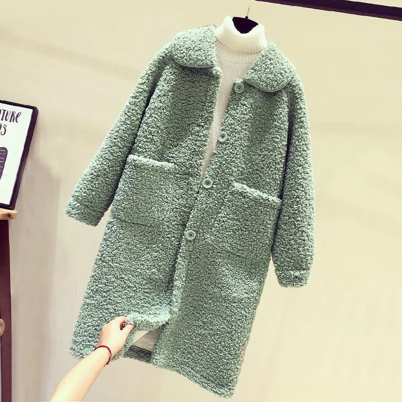 NEW Autumn Winter Coat Women Jackets Loose Thick Korean Long Faux Fur Lamb Coats female Outerwear V1160
