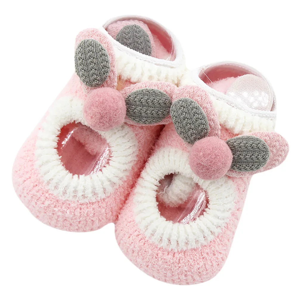 Pink Baby Socks Winter Warm Thick Infant Sock Rubber Floor Anti Slip Sock Soft Cotton Lovely Cute Cartoon Ears Socks Recien Nacido - Цвет: Pink