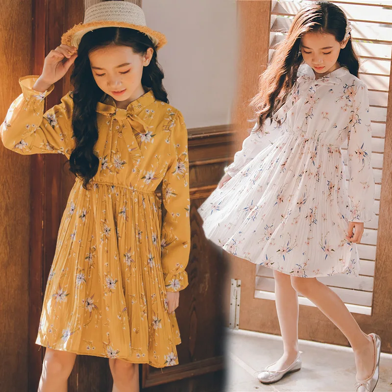 

2020 Spring Floral Printing Girls Dresses Kids Long-Sleeve Chiffon Dresses for Girls Fashion Elegant Baby Girls Dresses, #8361