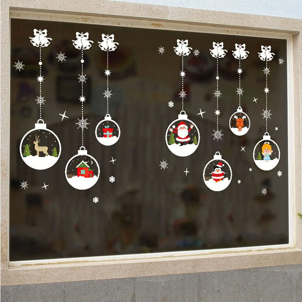 Christmas Glass Ball Santa Claus Elk Diy Decal Market Glass Door Window ...