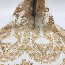 5 ярдов/партия cc0013# Золотые 3d бусы ручной работы с блестками Роскошная вышивка тюль сетка кружево для распиловки свадебное платье