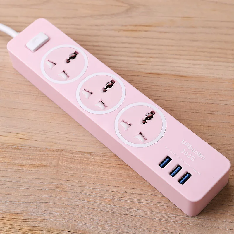 PINK Urbantin настенный USB блок питания с 3 портами 3 USB удлинительная розетка EU штекер AU/UK/ZA штепсельная розетка Тройник гнездо для шнура удлинителя - Цвет: PINK