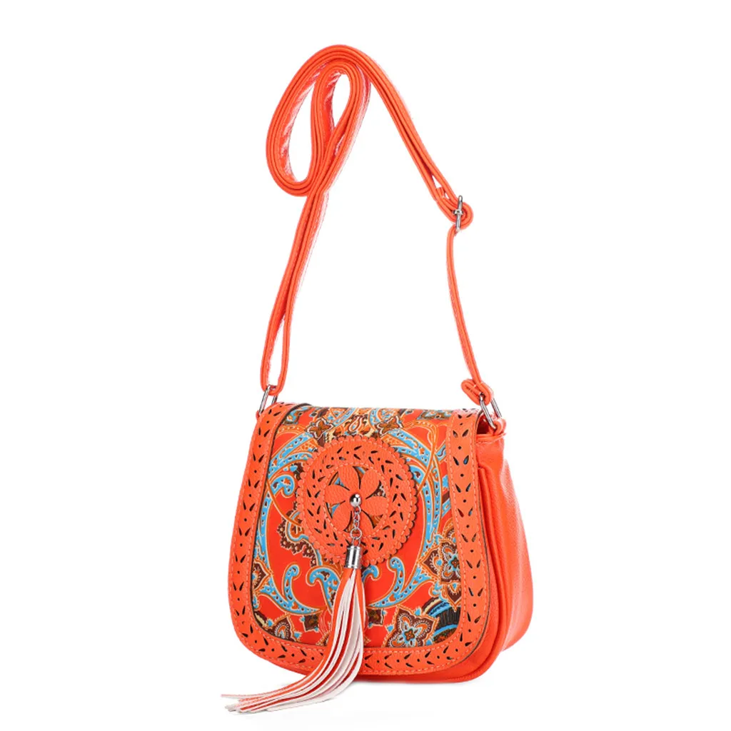 

Women's New Ethnic Style Bag Multi-Function Flip Tassel Shoulder Messenger Bag Leather Small Square Bag 1106#C