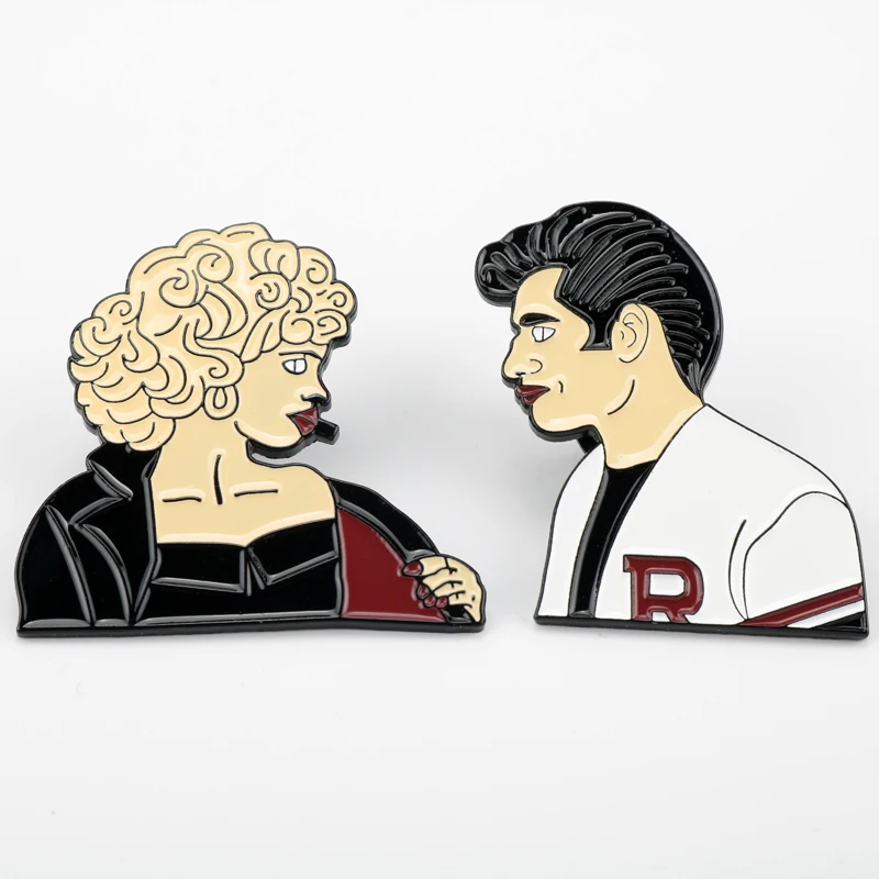 pic Cartoon Grease Drawing movie grease charm brooch cartoon badge pin sandy and danny enamel pin cosplay button brooch lovers gifts
