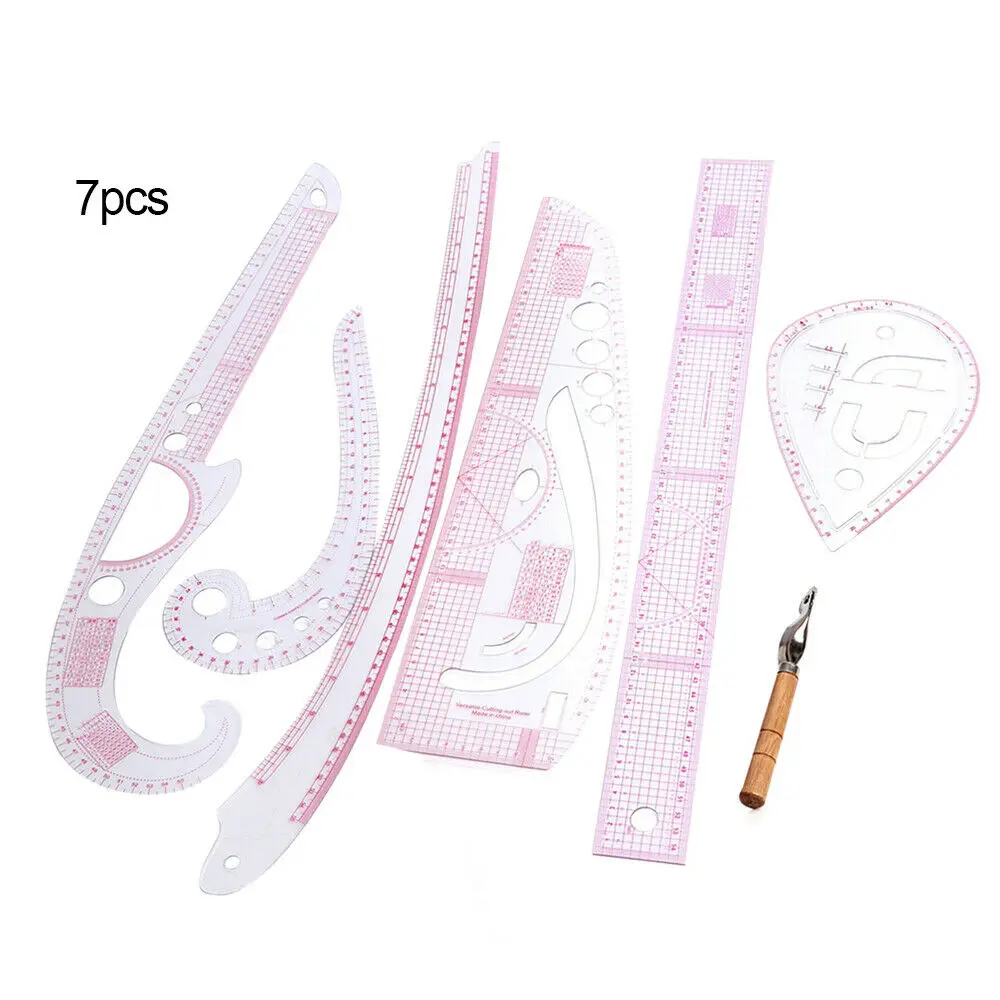 

7Pcs Plastic French Curve Metric Sewing Clothes Ruler Measure For Dressmaking Tailor Grading Curve Rule Pattern Making