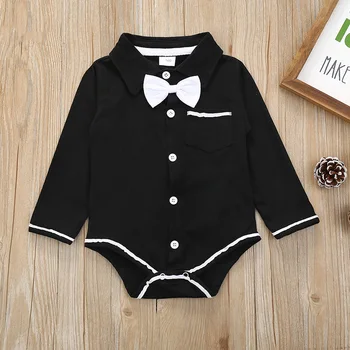 

2020 Brand Baby Jumpsuit Spring Autumn Fashion Baby Boy Gentleman Bow Tie Romper Letter Printed Cotton Long Sleeve Toddler Rompe