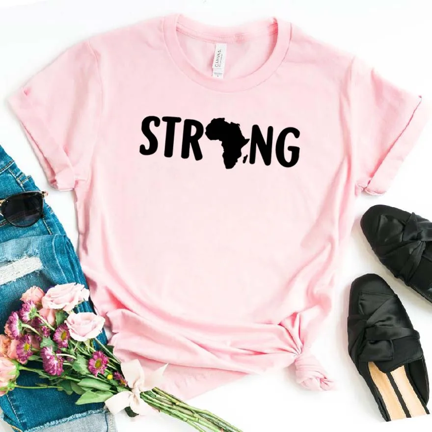 Африка сильный принт Женская футболка хлопок хипстер забавная футболка подарок леди Yong Девушка Топ тройник Прямая поставка ZY-376 - Цвет: Розовый
