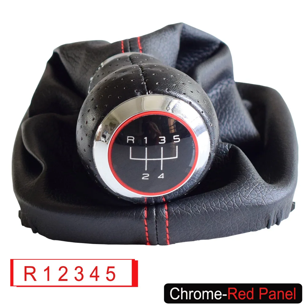 Ручка рычага переключения передач гандбол с Gaiter Boot Cover для Audi A6 C5(1997-2001)/A4(1998-2000)/A8 D2(96-03) для 5/6 руководство по скорости - Название цвета: Chrome-Red-R-5