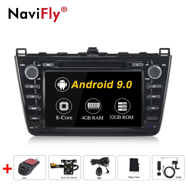 NaviFly Android 9,0 Восьмиядерный 4 Гб ОЗУ 64 Гб ПЗУ автомобильный мультимедийный плеер автомобильные аксессуары для Mazda 6 Ruiyi Ultra 2008 2009 2010 2011 - Цвет: 64G camera DVR DAB