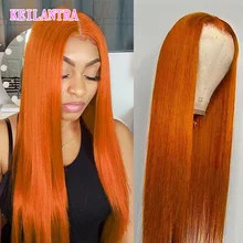 

Straight HD Transparent 4x4 Closure Wigs For Women Orange Lace Front Wig Human Hair 32 Inch Brazilian 180 Density PrePlucked