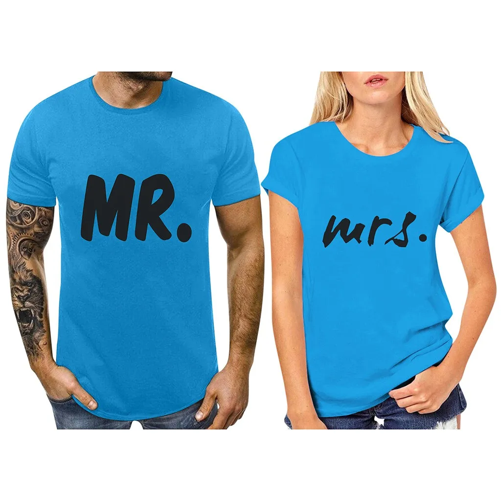 Mr mrs/парные футболки для влюбленных одежда жены Одежда harajuku одинаковая Женская с