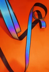 Sangle réfléchissante arc en ciel, ruban noir brillant, 2.5x2cm, pour couture sur vêtements, accessoires de vêtement, sacs, bandoulière, 5 mètres 