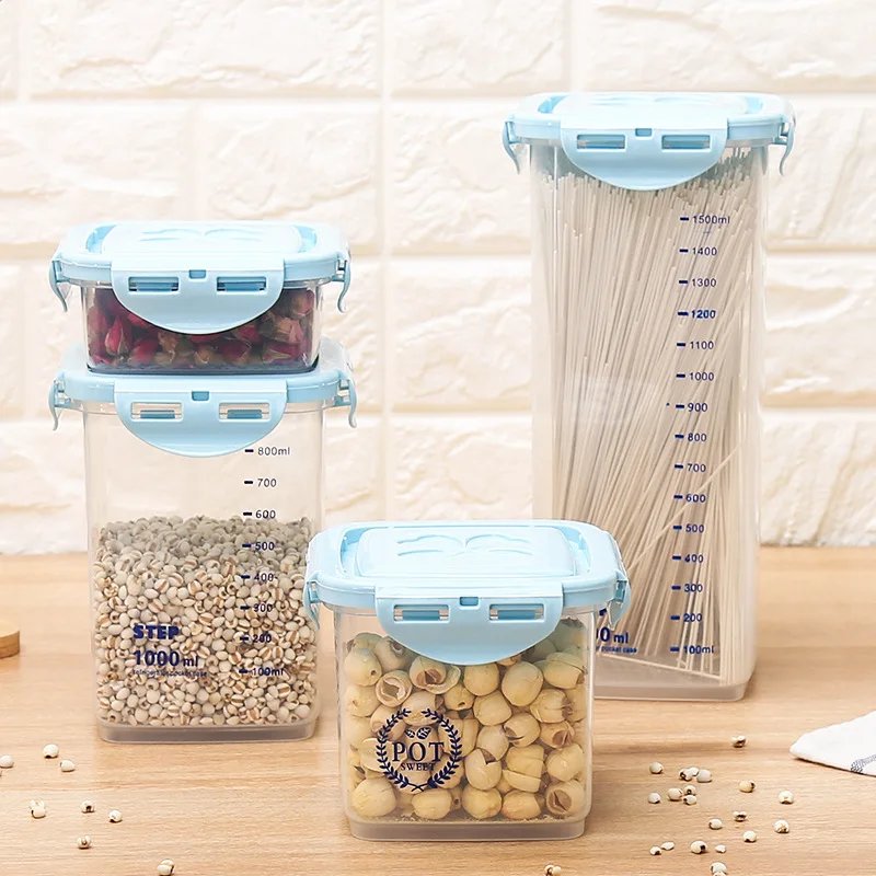 

Household Square Grains Storage Tank Kitchen Snap-Moisture-Proof Storage Box Multi-functional Transparent Plastic Storage Tank