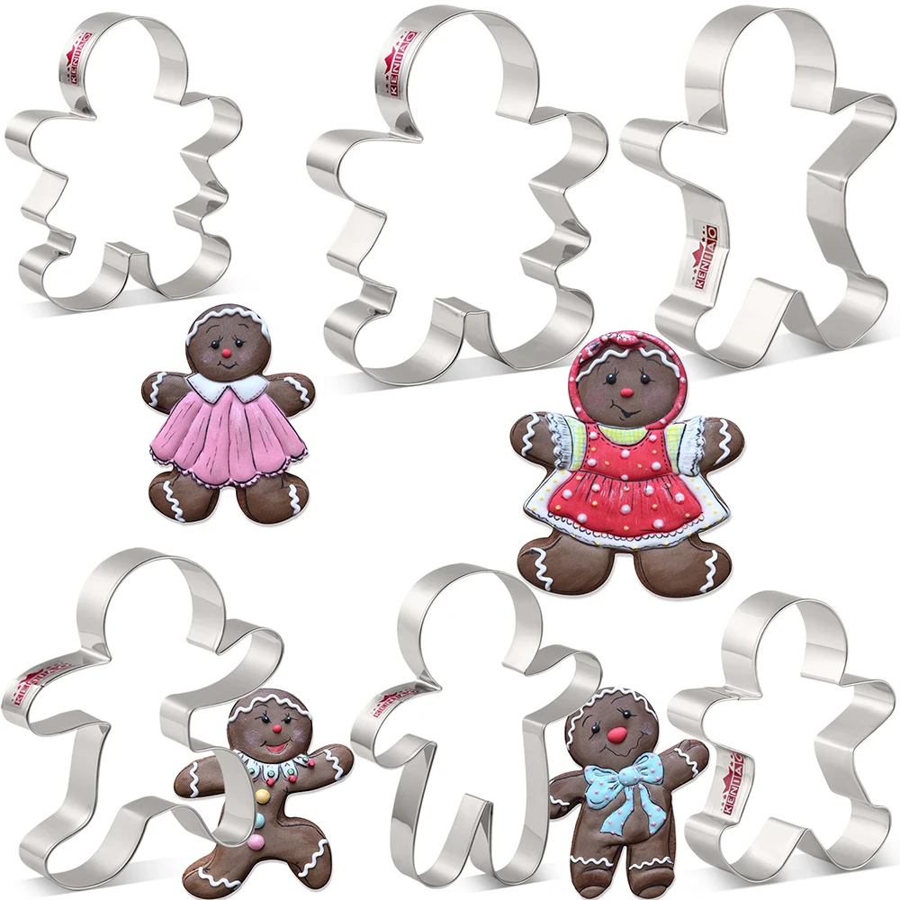 Keniao Christmas Gingerbread Man Cookie Cutter - 6 Forme Biscotti Invernali Stampi Per Sandwich Per Pane Fondente-Acciaio Inossidabile