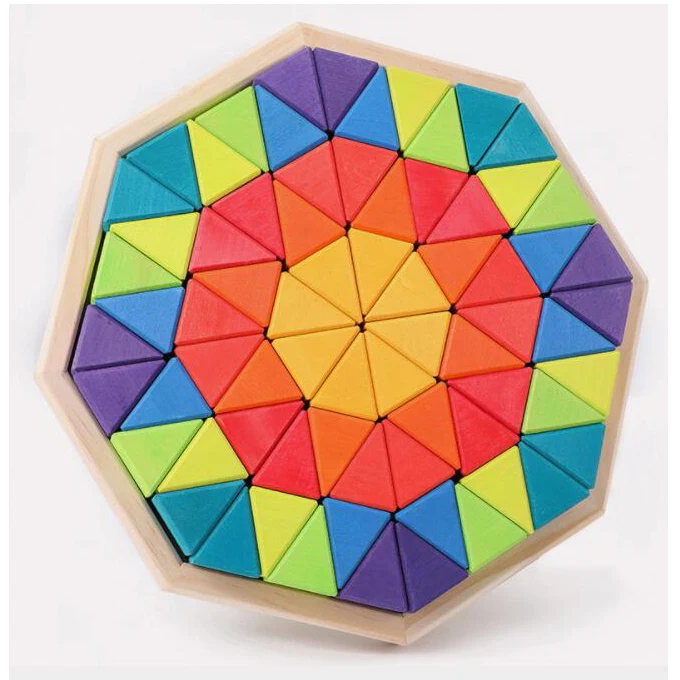 Детская природа деревянные блоки монтессори цвет радуги большой треугольник строительный блок Развивающие игрушки для детей