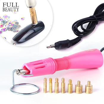 

Hot Fix Rhinestone Applicator With 7 Tips Fast Heated Iron On Crystal Strass for DIY Art Nail Design Pink Purple Wand Gun CH1614