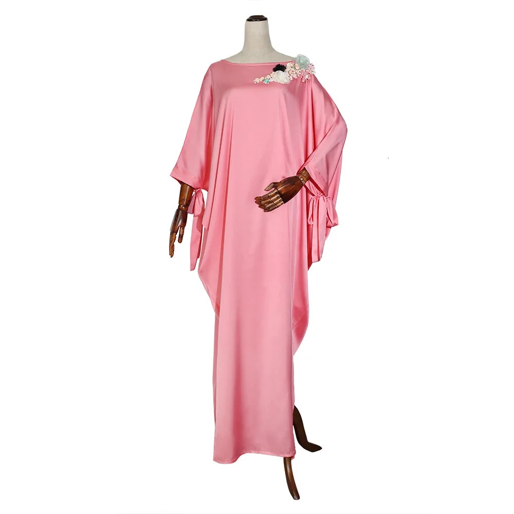 pink Африканский абайя Дашики платье шелковое вышивка свободные летучая мышь рукав мусульманский Базен Дизайн Длинное Макси халат платья Африка Дашики традиционные - Цвет: pink