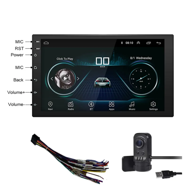 with dvr camera Android 8,1 Универсальный " автомобильный Радио Стерео gps навигация Bluetooth wifi 2din автомобильный Радио Стерео четырехъядерный мультимедийный плеер аудио - Цвет: with dvr camera