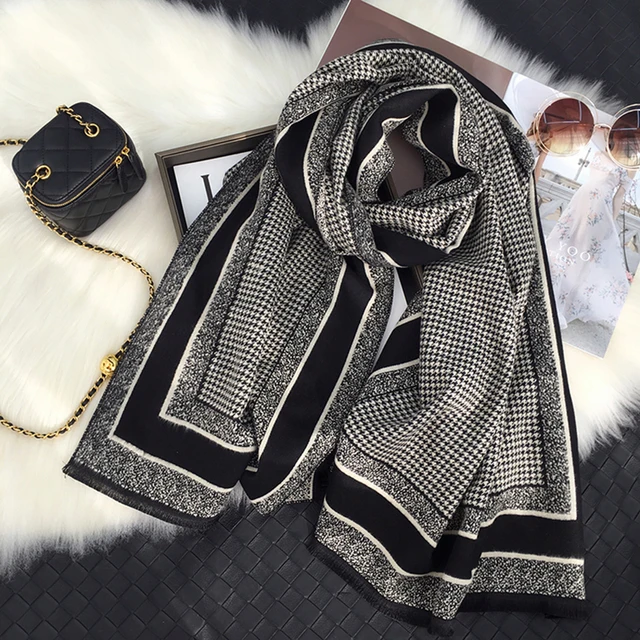 luxury brand hounds tooth cashmere scarf  Women men winter plaid scarf holiday gifts 1