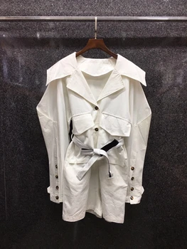 

2020 Early Autumn New Women's Lapel Waist Belt Knotted Waist Hugging Long Sleeve Solid Color Jumpsuit 819